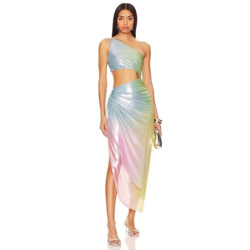 Baobab Zadeh Dress Opalo Blue Glitter One Sheen Side Cutout Asymmetrical Sz S